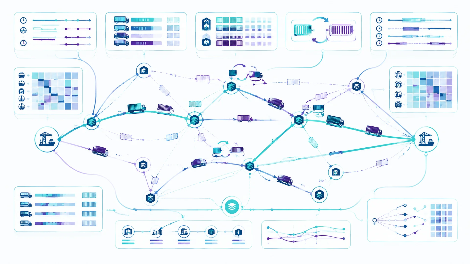 Schematisches Auftragsnetz für Containerdienst und Leerfahrtenoptimierung