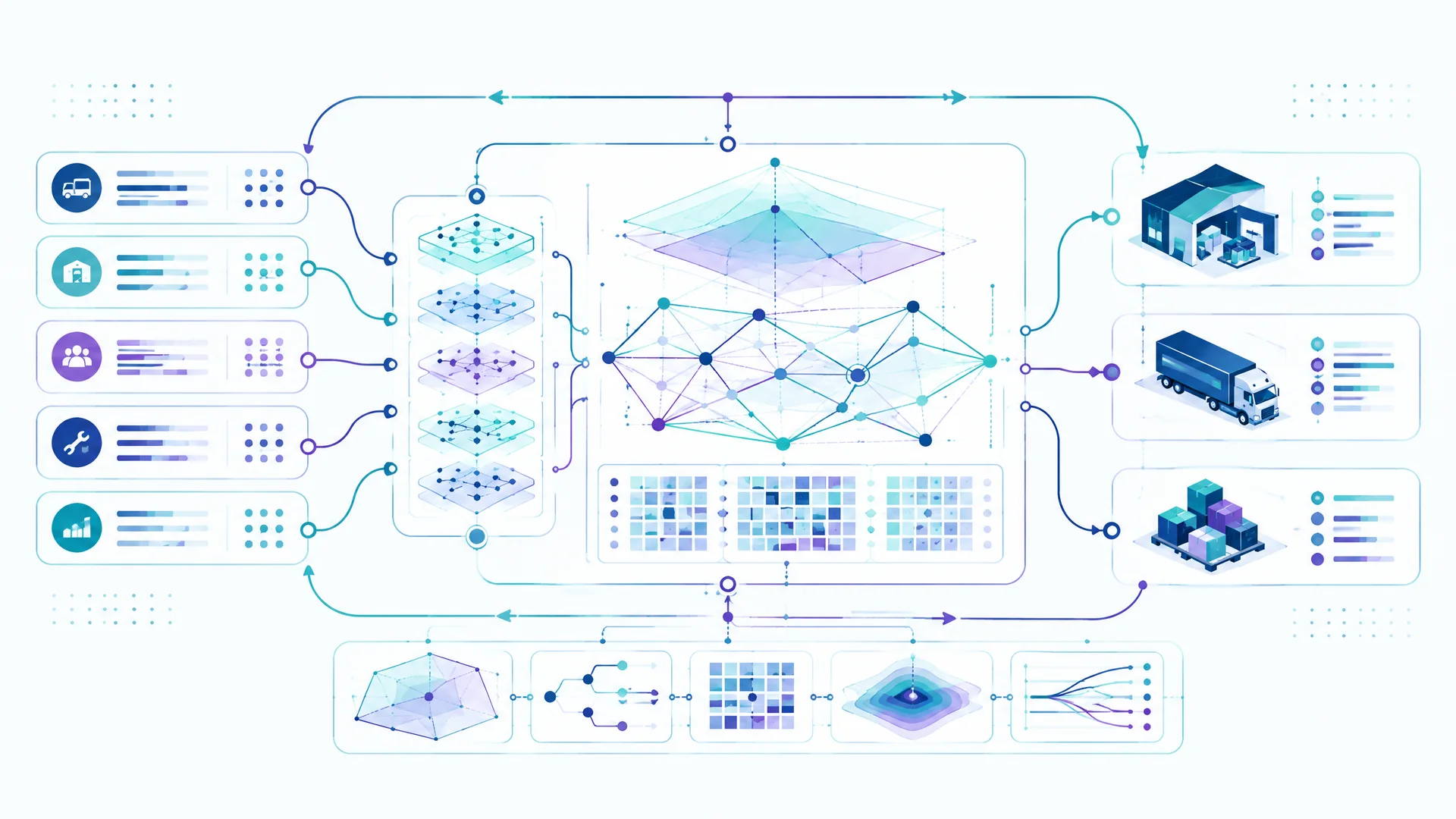 Schematische Verbindung von KI-Agenten und mathematischem Supply-Chain-Optimierer
